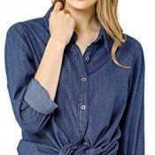 Allegra K Camisa Vaquera Manga Larga Botón Arriba Suelto Clásico para Mujer