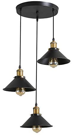 3 lámparas de techo retro industrial, diseño Edison de metal, lámpara colgante con soporte de placa circular, diámetro 22 cm, color negro