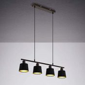 IMPTS - Lámpara de techo colgante con bombilla LED, redonda, vintage, de tela, pantalla de tela en negro/oro, lámpara de mesa de comedor, lámpara de salón colgante con casquillo E14