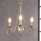 Lindby Lámpara de araña 'Marnia' (Retro, Vintage, Antiguo) en bronce de metal, etc. para salón y comedor (3 focos, E14, A++) – Lámpara de techo, lámpara de techo