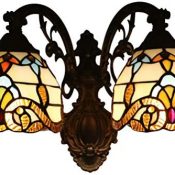 Odziezet Aplique Tiffany Lamp Vintage Mini Lámpara de Pared Iluminación para Interior y Exterior Marrón 2 Lámparas