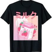 Vaporwave Divertido Retro 90s Japonés Kawaii Fresa Leche Camiseta