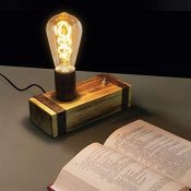 GBLY Lámpara de mesa vintage Lámpara de noche retro de madera E27 Lámpara de escritorio industrial 20CM Lámpara de noche con enchufe para estudio de la sala de estar del dormitorio, sin bombillas