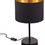B.K.Licht I lámpara de mesa de tela negro-oro I E27 I 1-llama I pantalla de tela 20 cm I 140 cm interruptor de cable I sin bombilla