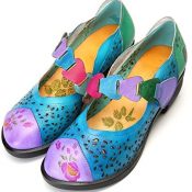 gracosy Merceditas Zapatos para Mujer Bombas de Cuero Anillo de Gancho Tobillo Medio talón Verano Caminando Zapatos de Fiesta de Vestido de Novia Plana Vintage Redonda Zapatos de Sandalias Casuales