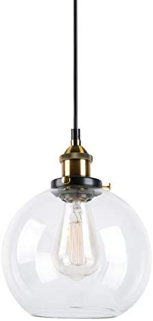 Huahan Haituo colgante luz Vintage Industrial Metal acabado cristal la bola de cristal redonda sombra Loft colgante Lámpara Retro Lamp Vintage luz de techo (Transparente,20CM)