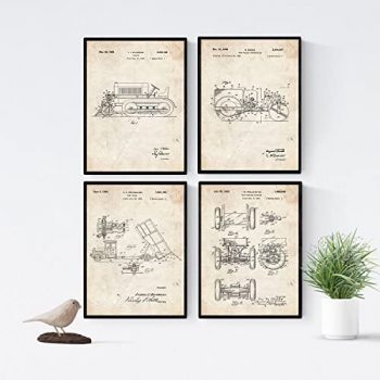 Nacnic Vintage - Pack de 4 Láminas con Patentes de Camiones. Set de Posters con inventos y Patentes Antiguas. Elije el Color Que Más te guste.