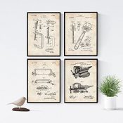 Nacnic Vintage - Pack de 4 Láminas con Patentes de Herramientas 2. Set de Posters con inventos y Patentes Antiguas. Elije el Color Que Más te guste.