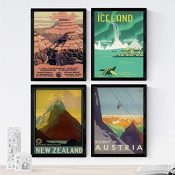 Nacnic Posters Vintage. Posters Publicidad del Mundo. Cuatro láminas Vintage de montañas y Rios. Tamaño A4