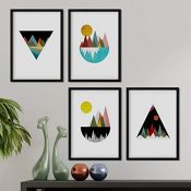 Nacnic Set de 4 láminas para enmarcar, Cuatro Posters con imágenes de Montañas geométricas. Láminas Estilo nordico. Decoración de hogar. (A4)