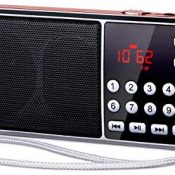 [Actualizado] PRUNUS J-189 Am/FM Radio Portatil Pequeña, Radio Bluetooth con Doble de Altavoces Graves Profundos, Reproductor de TF/USB/AUX / MP3, Linterna LED, con Pilas Recargables (Rojo)