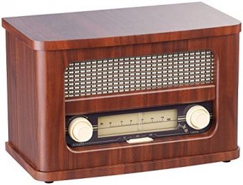 auvisio Nostalgia Radio: Radio FM estéreo nostálgica 12W, Madera, Paquete de baterías, Bluetooth, Puerto de Carga USB (Retro Radio)