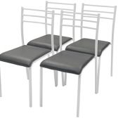 Homely Pack de 4 sillas de Cocina Paris con Estructura de Metal y Asiento en PVC (Blanco-Gris)