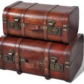 Baúl del tesoro de madera, caja de almacenamiento decorativa con cerradura, decoración vintage, hecha a mano con llave de candado, 2 unidades, color marrón