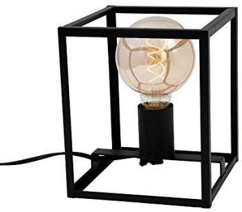 Briloner Leuchten - Lámpara de mesa, con 1 luz, lámpara de mesilla retro, vintage, acero negro, 1x E27, máx. 40 vatios, incluido interruptor de cable, negro, 170x170x200 mm (Largo x ancho x alto)