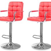 CHY Giratoria Taburetes Juego De 2 Ajustable Taburete con Respaldo Silla De Cuero De La PU De Metal For La Cocina Casera De Interior (Color : Red, Size : Bar stools Set of 2)
