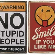 Chapas Decorativas Vintage | No Stupid & Smile | Set de 2 Placas metálicas "graciosas" para pared | Estilo Retro | Tamaño 20x30.