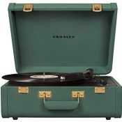 Crosley Portfolio Vintage 2-Speed Bluetooth Suitcase Turntable with Built-in Speakers, Quetzal