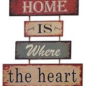 HUABEI Cartel Vintage de Madera para colgar al pared-HOME IS WHERE THE HEART IS
