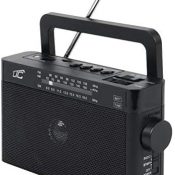 LTC Sona - Radio portátil retro con Bluetooth/AM/FM/MP3/USB/SD batería 1200 mAh antena telescópica (negro)