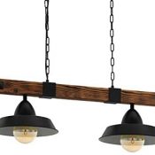 Lámpara colgante EGLO OLDBURY, lámpara colgante vintage con 2 bombillas de estilo industrial, lámpara colgada de acero y madera, color: negro, marrón rústico, casquillo: E27, L: 86 cm