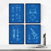Nacnic Azul - Pack de 4 Láminas con Patentes de Farmacia. Set de Posters con inventos y Patentes Antiguas. Elije el Color Que Más te guste.