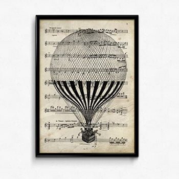 Nacnic Lámina Poster Globo Vintage de partituras. Ilustracion sobre Antiguas partituras Amantes de la música. Tamaño A4