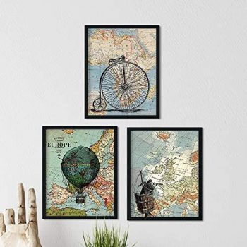Nacnic Pack de láminas para enmarcar Viajando por EL Mundo. Posters con imágenes de mapas. Tamaño 24x30cm