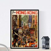 Nacnic Poster vintage. Cartel vintage de Asia. Calle de Hong Kong. Tamaño A4 con marco