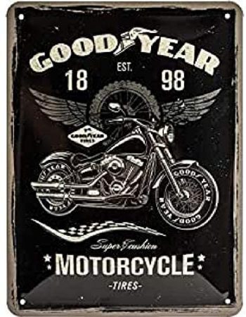 Nostalgic-Art 26224 Goodyear - Motocicleta - Idea de Regalo para Fans de Coches y Motos Retro Cartel de Chapa de Metal, decoración Vintage, 15 x 20 cm