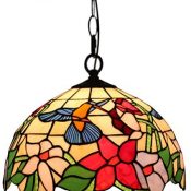 Odziezet Tiffany Lámpara Colgante con Pájaro Flores Hojas Lámpara de Techo Moda Sala Comedor Corredor Balcón