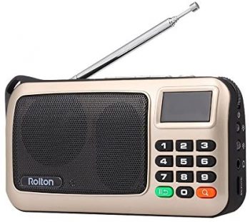Rolton FM Radio Digital Portátil USB con Cable Equipo Altavoz Receptor estéreo HiFi con Linterna LED Pantalla Soporte TF Música Play