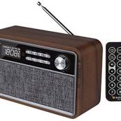 SUNSTECH RPBT500. Radio FM compacta de Madera con presintonías, Modo Reloj, Alarma Dual. Altavoz Bluetooth (v4.2) de Graves potentes, Manos Libres, USB, Micro SD y aux-in. Incluye Mando a Distancia.