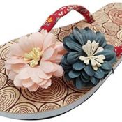 Sandalias para Mujer Vintage Antideslizantes Bohemia Casuales Zapatos de Madera con Flip Flop Zapatillas de Playa Planas Romanas Chanclas De Damas riou