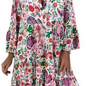 Vestidos Mujer Verano 2019 Nuevo SHOBDW Cuello en V Llamarada Manga Larga Elegant Vestidos Playa Boho Floral Mini Vestidos Vintage Fiesta Vestidos Mujer Cortos Talla Grande