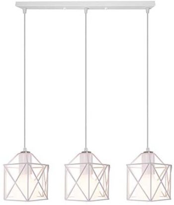 Vintage Lámpara Colgante Retro Industrial 3 Cabezas Luz de Techo Colgante Estilo Nórdico Iluminación Colgante para Cocina Comedor Oficina Salón (Blanco-con una barra de techo)