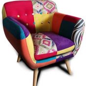 Volero Shopping Online, sillón de diseño patchwork multicolor, modelo Cassandra, revestimiento de alta calidad, estructura de madera, dimensiones: altura 71 cm, ancho 65 cm, profundidad 56 cm