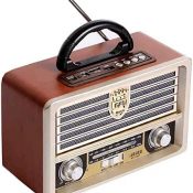 YRX Radio FM de Madera Retro Vintage, Radio Am SW, Altavoz inalámbrico Bluetooth 4.0, Reproductor de MP3 con Disco en U, Antena Plegable, Mini Volumen de Audio para Exteriores,A