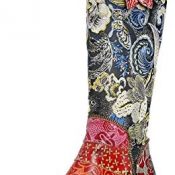 gracosy Botas de Cuero Mujer Otoño e Invierno 2019 Tacon Alto Estilo Bohemio Corte Retro Hecho a Mano Botas de Nieve Patrón de Flores Zapatos Calientes En el Medio Colorido