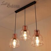 lámpara colgante efectiva en cobre diseño vintage 3x E27 hasta 60 vatios 230V vidrio y metal cocina comedor lámpara colgante lámpara interior