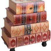 ts-ideen estantería cómoda librero estilo de vintage antiguo libros rustico con 4 cajones, color rojo